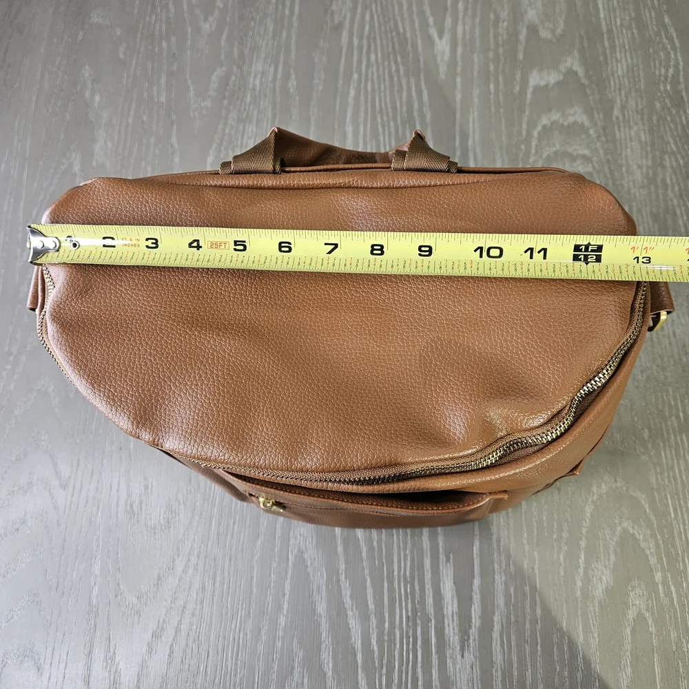 Fawn Design Brown Faux Leather Diaper Bag the Original With Brown Stroller Clips